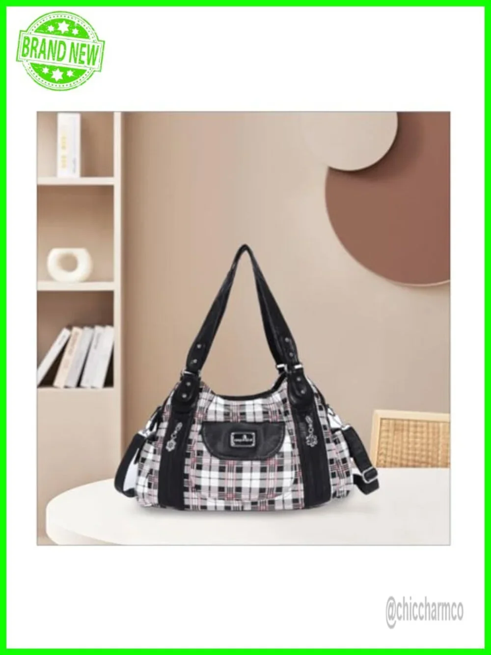 Washed PU Leather Hobo Bag Multi-Pocket Satchel Tote Shoulder Handbag